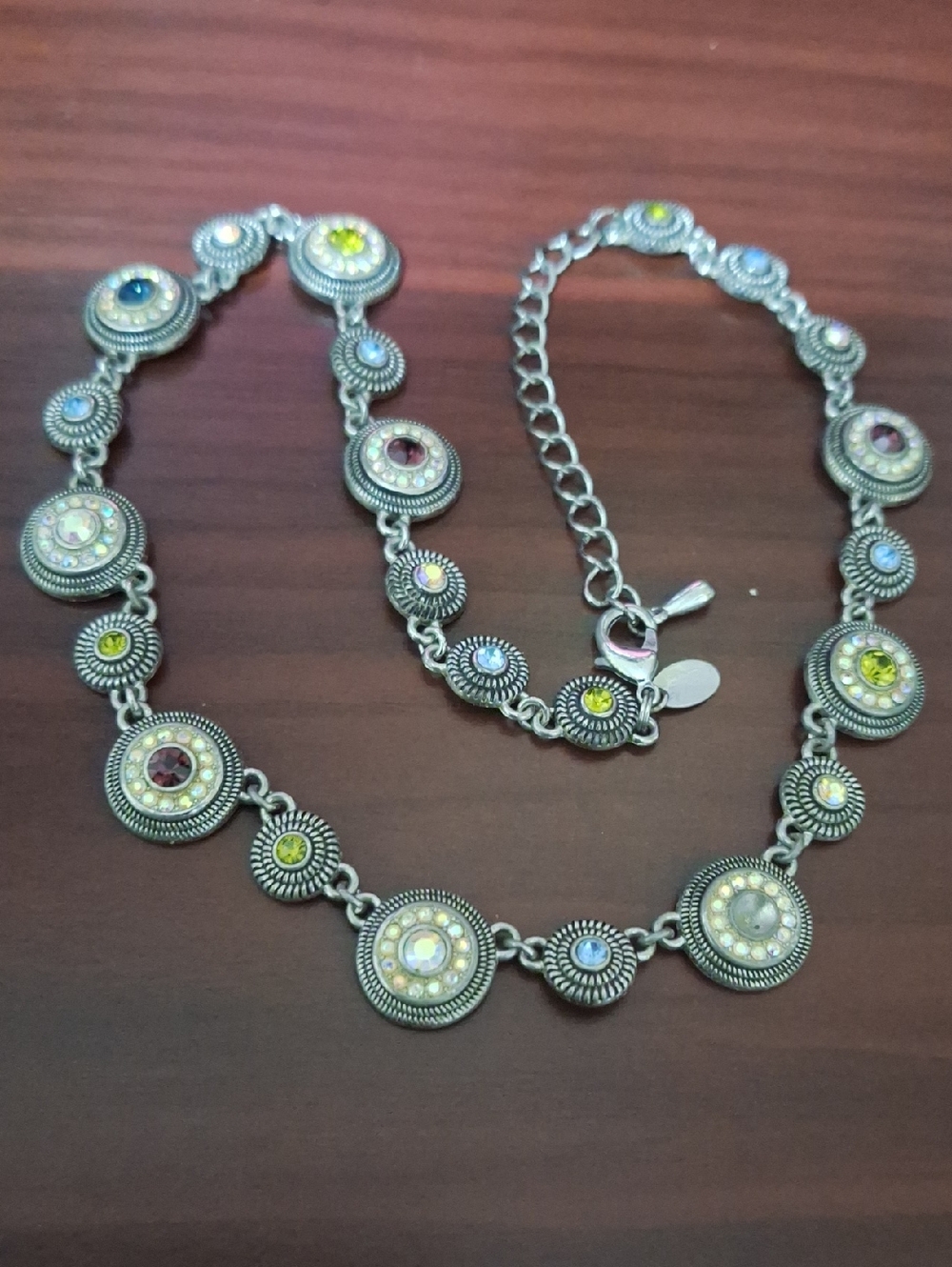 Lia Sophia Silver-Tone Multi-Gem Disc Necklace - Women Jewelry